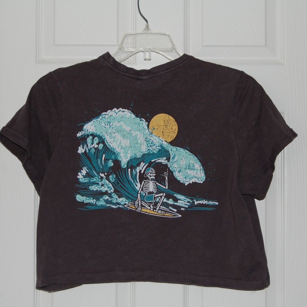 Vibe N' Crop Graphic Tee, Women Size L (Bust: 43"), Faded Gray